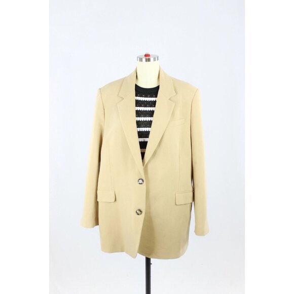 ZARA Camel Tan Polyester Suiting Oversized Relaxed Blazer Suit Jacket, Size L - Picture 1 of 16